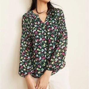 Ann Taylor Floral Statement Sleeve Blouse Size M